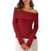 imagePRETTYGARDEN Off The Shoulder Sweater for Women 2025 Fall Fashion Cute Long Sleeve Tops Winter Ribbed Pullover Knit OutfitsRust Red
