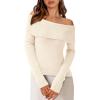 imagePRETTYGARDEN Off The Shoulder Sweater for Women 2025 Fall Fashion Cute Long Sleeve Tops Winter Ribbed Pullover Knit OutfitsSnow White