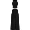 imagePRETTYGARDEN Spring Two Piece Sets For Women 2025 Ribbed Knit Crew Neck Sleeveless Tank Tops Wide Leg Pants Casual Lounge SetBlack