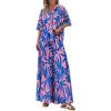 imagePRETTYGARDEN Womens 2 Piece Beach Vacation Outfit 2025 Casual Summer Floral Button Down Shirt Wide Leg Pants Matching SetsFloral Pink Blue