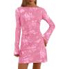imagePRETTYGARDEN Womens 2025 Fall Fashion Floral Long Sleeve Mini Dress Mesh Bodycon Short Party Date Night Going Out DressesPink