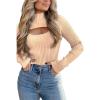 imagePRETTYGARDEN Womens 2025 Fashion Fall Clothes 2 Piece Cutout Tops Long Sleeve Mock Neck Rib Knit Winter Pullover SweaterApricot