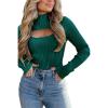 imagePRETTYGARDEN Womens 2025 Fashion Fall Clothes 2 Piece Cutout Tops Long Sleeve Mock Neck Rib Knit Winter Pullover SweaterLake Green