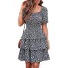 imagePRETTYGARDEN Womens 2025 Floral Summer Short Dress Square Neck Short Sleeve Tiered Ruffle Boho Swing DressesBlack