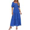 imagePRETTYGARDEN Womens 2025 Summer Casual Midi Dresses Square Neck Short Sleeve Smocked A Line Floral Flowy Elegant Boho DressRoyal Blue