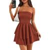 imagePRETTYGARDEN Womens 2025 Summer Strapless Tube Mini Dress Off Shoulder Smocked Ruffle A Line Flowy Short Party Club DressesBrick Red