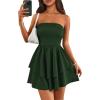 imagePRETTYGARDEN Womens 2025 Summer Strapless Tube Mini Dress Off Shoulder Smocked Ruffle A Line Flowy Short Party Club DressesDark Green