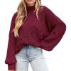 imagePRETTYGARDEN Womens Fall Oversized Pullover Sweaters Casual Crewneck Long Sleeve Chunky Cable Knit Tops Winter ClothingWine Red