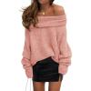 imagePRETTYGARDEN Womens Off The Shoulder Sweater Long Sleeve Tops 2025 Fall Loose Knit Pullover Sweaters Winter ClothesPink