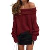 imagePRETTYGARDEN Womens Off The Shoulder Sweater Long Sleeve Tops 2025 Fall Loose Knit Pullover Sweaters Winter ClothesWine Red