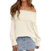 imagePRETTYGARDEN Womens Off The Shoulder Sweater Long Sleeve Tops Loose Knit Pullover Sweaters Fashion Fall Clothes 2025White