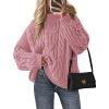 imagePRETTYGARDEN Womens Oversized Fall Sweaters 2025 Casual Long Sleeve Crewneck Chunky Cable Knit Pullover Tops Winter ClothesPink