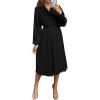 imagePRETTYGARDEN Womens Spring Midi Dress Long Puff Sleeve Wrap V Neck Flowy Ruffle Pleated Casual Fall DressesBlack