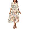 imagePRETTYGARDEN Womens Summer Beach Maxi Dress Short Sleeve Buttons Tiered Ruffle A Line Swing DressesFloral White Apricot