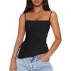 imagePRETTYGARDEN Womens Summer Spaghetti Strap Tank Tops Sleeveless Camisole Blouses Asymmetrical Going Out Basic Tank ShirtBlack