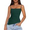imagePRETTYGARDEN Womens Summer Spaghetti Strap Tank Tops Sleeveless Camisole Blouses Asymmetrical Going Out Basic Tank ShirtDark Green