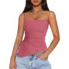 imagePRETTYGARDEN Womens Summer Spaghetti Strap Tank Tops Sleeveless Camisole Blouses Asymmetrical Going Out Basic Tank ShirtDark Pink