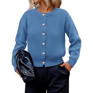 imagePRETTYGARDEN Cardigan Sweaters for Women Trendy Long Sleeve Open Front Button Down Jacket 2025 Fall Clothes Winter CoatsGrey Blue