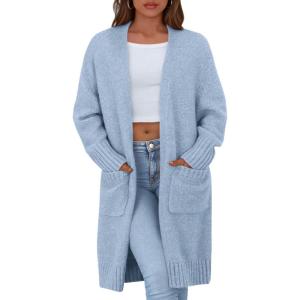 imagePRETTYGARDEN Fall Long Sleeve Cardigan Sweaters for Women 2025 Trendy Winter Open Front Loose Knitted Cardigans with PocketsBlue