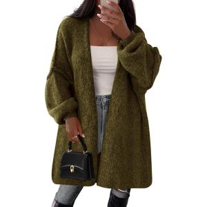 imagePRETTYGARDEN Long Cardigan Sweaters for Women Trendy Fall 2025 Oversized Knit Sweater Jacket Coats Winter Fashion ClothingArmy Green