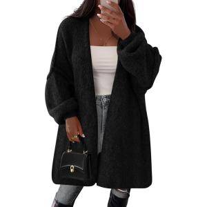imagePRETTYGARDEN Long Cardigan Sweaters for Women Trendy Fall 2025 Oversized Knit Sweater Jacket Coats Winter Fashion ClothingBlack