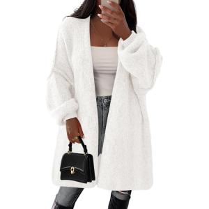 imagePRETTYGARDEN Long Cardigan Sweaters for Women Trendy Fall 2025 Oversized Knit Sweater Jacket Coats Winter Fashion ClothingWhite