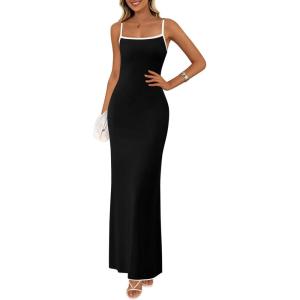 imagePRETTYGARDEN Spring Dresses for Women 2025 Summer Resort Wear Sexy Bodycon Sundress Spaghetti Strap Vacation Maxi DressBlack