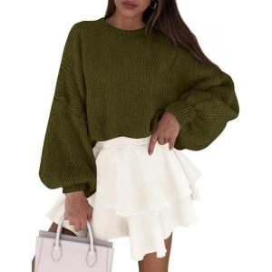 imagePRETTYGARDEN Sweaters for Women 2025 Fall Chunky Knit Long Sleeve Crew Neck Oversized Pullover Tops Winter Fashion ClothingArmy Green