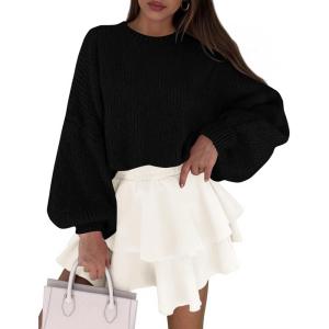 imagePRETTYGARDEN Sweaters for Women 2025 Fall Chunky Knit Long Sleeve Crew Neck Oversized Pullover Tops Winter Fashion ClothingBlack