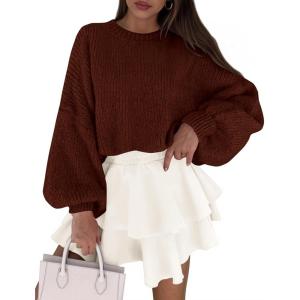 imagePRETTYGARDEN Sweaters for Women 2025 Fall Chunky Knit Long Sleeve Crew Neck Oversized Pullover Tops Winter Fashion ClothingBrown