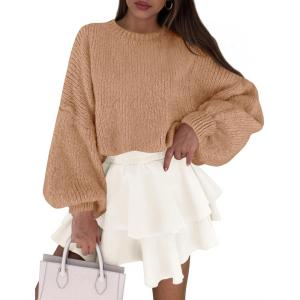 imagePRETTYGARDEN Sweaters for Women 2025 Fall Chunky Knit Long Sleeve Crew Neck Oversized Pullover Tops Winter Fashion ClothingKhaki