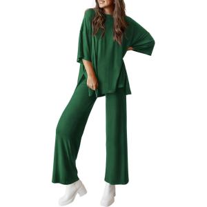 imagePRETTYGARDEN Two Piece Sets For Women Summer Fashion Lounge Matching Set 2025 Travel Vacation Airport Outfits ClothingDark Green