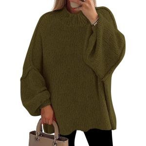 imagePRETTYGARDEN Womens 2025 Fall Oversized Sweaters Chunky Knit Mock Neck Long Sleeve Casual Trendy Pullover Winter ClothesArmy Green