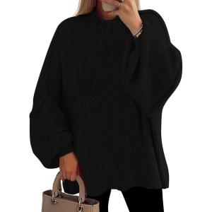 imagePRETTYGARDEN Womens 2025 Fall Oversized Sweaters Chunky Knit Mock Neck Long Sleeve Casual Trendy Pullover Winter ClothesBlack