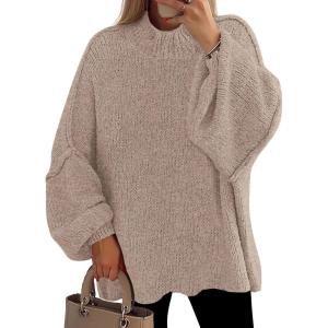 imagePRETTYGARDEN Womens 2025 Fall Oversized Sweaters Chunky Knit Mock Neck Long Sleeve Casual Trendy Pullover Winter ClothesCamel