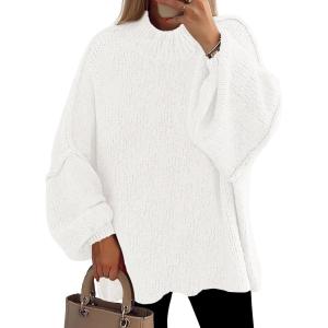 imagePRETTYGARDEN Womens 2025 Fall Oversized Sweaters Chunky Knit Mock Neck Long Sleeve Casual Trendy Pullover Winter ClothesWhite