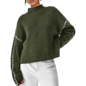 imagePRETTYGARDEN Womens Chunky Knit Sweaters 2025 Fall Long Sleeve Mock Neck Oversized Pullover Tops Winter Fashion ClothesArmy Green