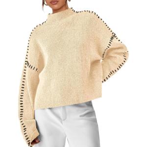 imagePRETTYGARDEN Womens Chunky Knit Sweaters 2025 Fall Long Sleeve Mock Neck Oversized Pullover Tops Winter Fashion ClothesBeige