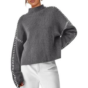 imagePRETTYGARDEN Womens Chunky Knit Sweaters 2025 Fall Long Sleeve Mock Neck Oversized Pullover Tops Winter Fashion ClothesGrey