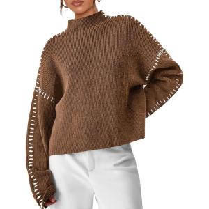 imagePRETTYGARDEN Womens Chunky Knit Sweaters 2025 Fall Long Sleeve Mock Neck Oversized Pullover Tops Winter Fashion ClothesKhaki