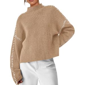 imagePRETTYGARDEN Womens Chunky Knit Sweaters 2025 Fall Long Sleeve Mock Neck Oversized Pullover Tops Winter Fashion ClothesLight Khaki