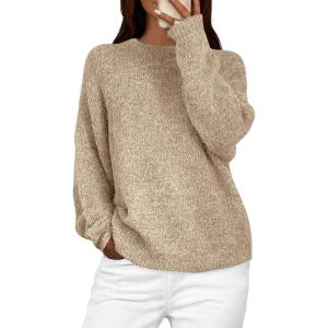 imagePRETTYGARDEN Womens Fall Long Sleeve Sweater Crew Neck Fuzzy Loose Fit Chunky Knit Oversized Pullover Sweaters Going Out TopsApricot