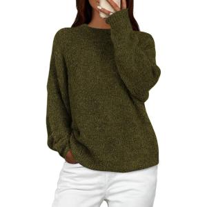 imagePRETTYGARDEN Womens Fall Long Sleeve Sweater Crew Neck Fuzzy Loose Fit Chunky Knit Oversized Pullover Sweaters Going Out TopsArmy Green