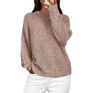 imagePRETTYGARDEN Womens Fall Long Sleeve Sweater Crew Neck Fuzzy Loose Fit Chunky Knit Oversized Pullover Sweaters Going Out TopsDusty Pink