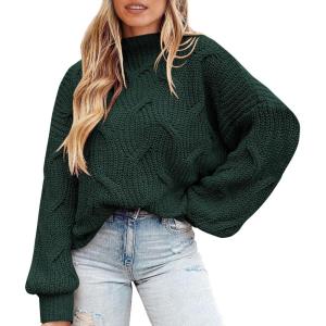 imagePRETTYGARDEN Womens Fall Oversized Pullover Sweaters Casual Crewneck Long Sleeve Chunky Cable Knit Tops Winter ClothingDark Green