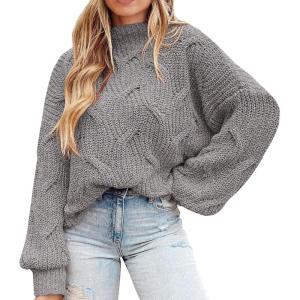 imagePRETTYGARDEN Womens Fall Oversized Pullover Sweaters Casual Crewneck Long Sleeve Chunky Cable Knit Tops Winter ClothingGrey