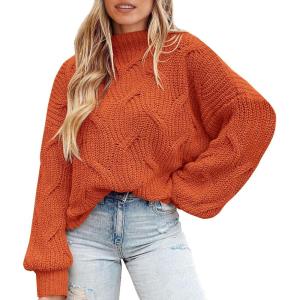 imagePRETTYGARDEN Womens Fall Oversized Pullover Sweaters Casual Crewneck Long Sleeve Chunky Cable Knit Tops Winter ClothingRust Red