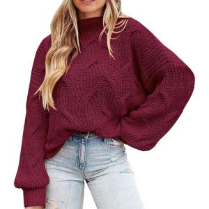 imagePRETTYGARDEN Womens Fall Oversized Pullover Sweaters Casual Crewneck Long Sleeve Chunky Cable Knit Tops Winter ClothingWine Red