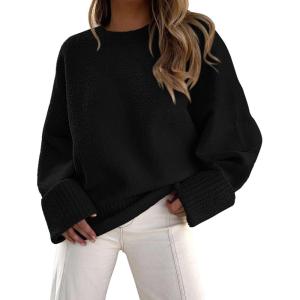 imagePRETTYGARDEN Womens Fall Oversized Sweaters Casual Crewneck Pullover Long Sleeve Fuzzy Chunky Knit Tops BlouseBlack