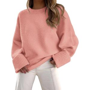 imagePRETTYGARDEN Womens Fall Oversized Sweaters Casual Crewneck Pullover Long Sleeve Fuzzy Chunky Knit Tops BlousePink